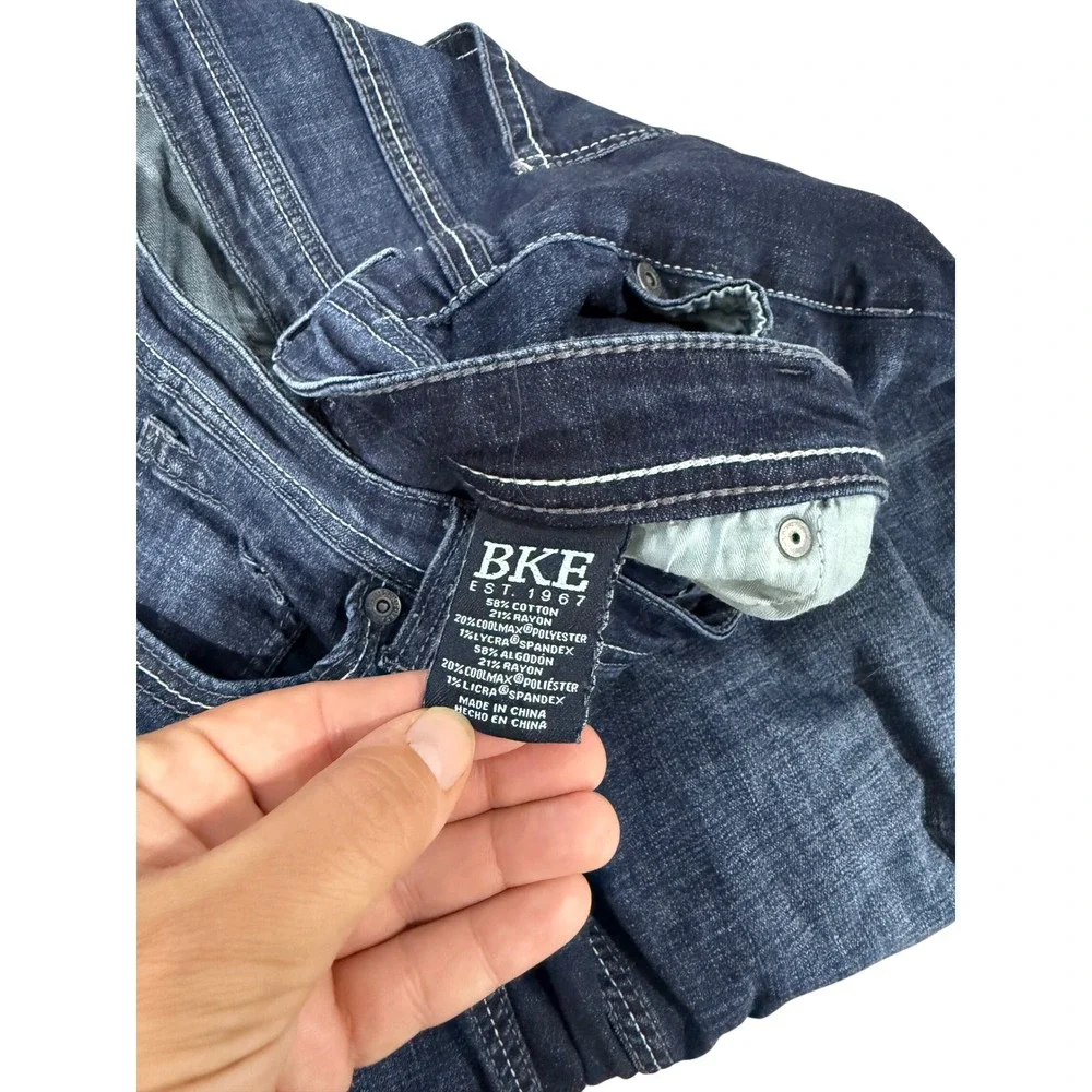BKE Tyler Straight Leg Dark Wash Stretch Jeans Mens 42x29 Hemmed Coolmax